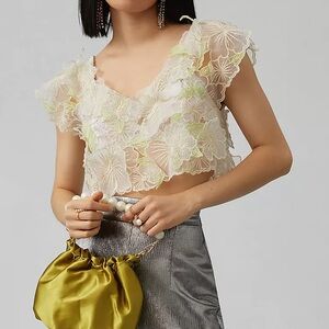 Anthropologie | 3D Sheer Appliqué Top, Size Small